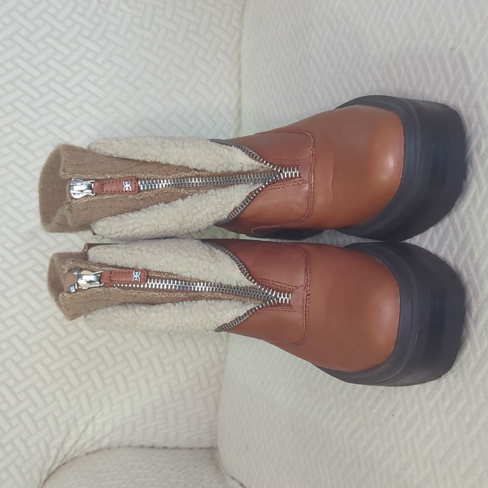NWOB Sam Edelman Linds Zipper Leather Chelsea Boots, Brown - Size 9.5